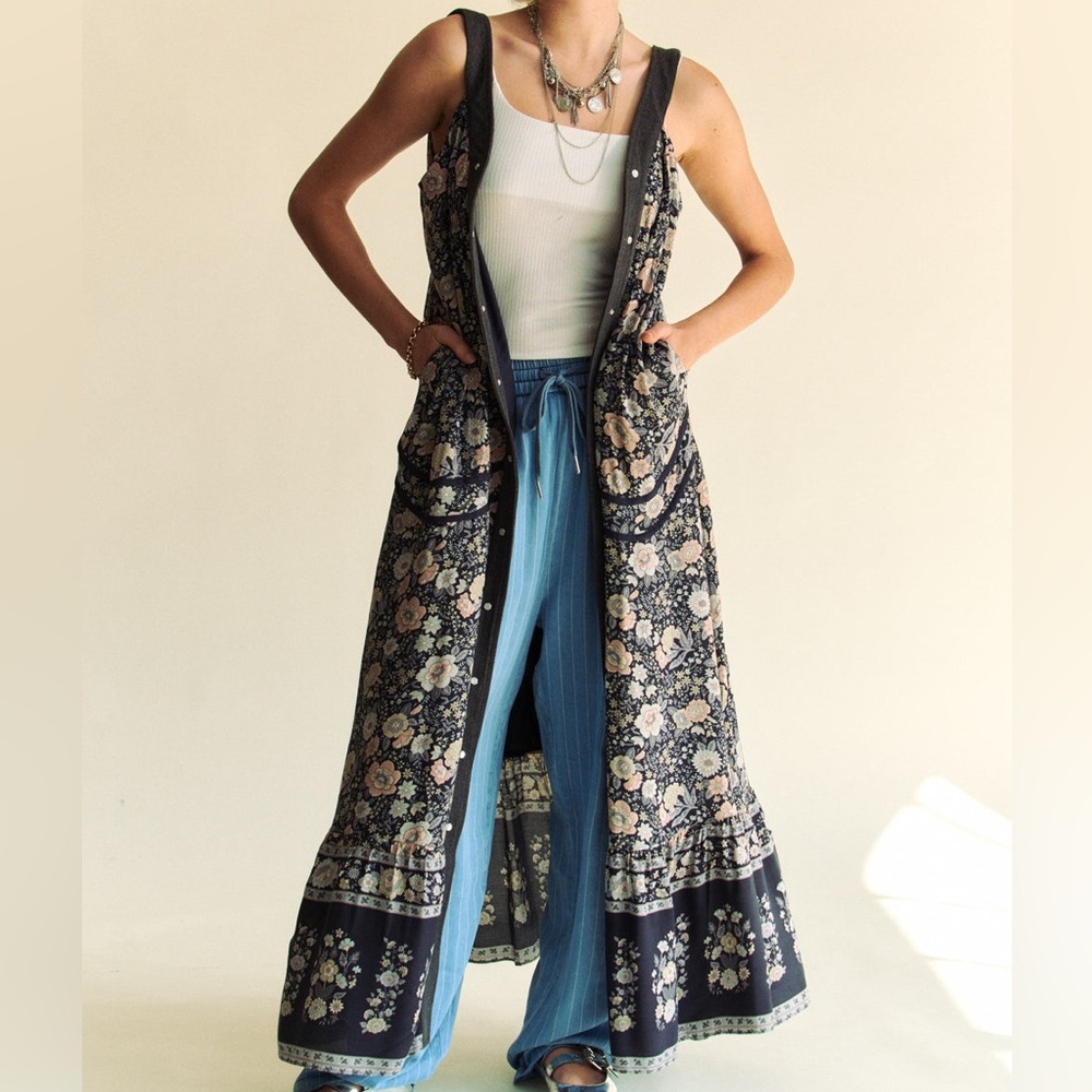 NWT Vici for Davi & Dani Floral Sleeveless Long Vest Duster Maxi Dress